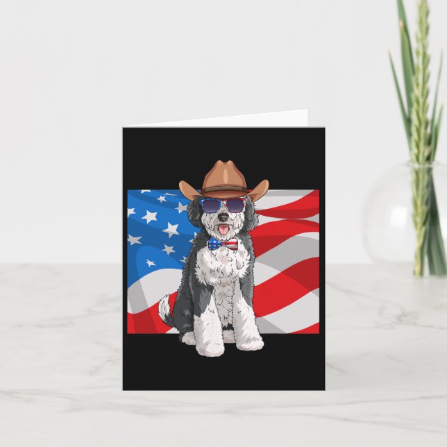Carte Sheepadoodle Patriotique Merica 4 Juillet Américai (Devant)