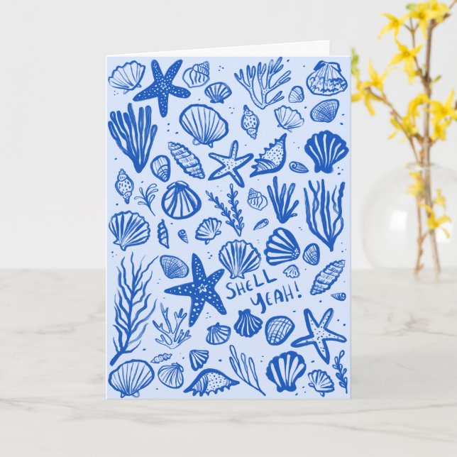 Carte SHELL YEAH Seashell Beach Anniversaire Félicitatio (Fleur jaune)