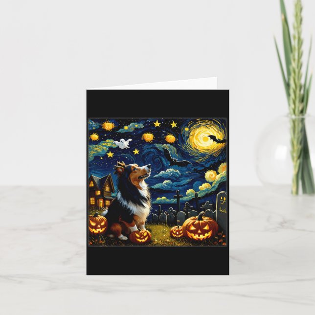 Carte Sheltie de Halloween effrayant Nuit étoilée (Devant)