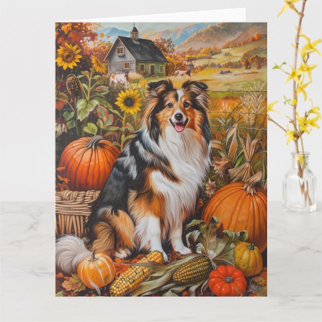 Carte Sheltie Récolte d'Automne Action de Grâce (Fleur jaune)