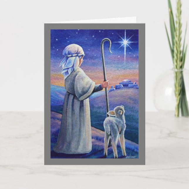 Carte Shepherd Boy Lamb & Star Watercolor Art (Devant)
