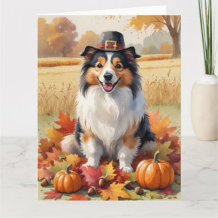 Carte Shetland Sheepdog Automne quitte Thanksgiving Art