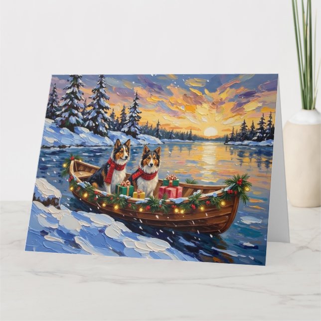 Carte Shetland Sheepdog Christmas Boat Holiday (Devant)