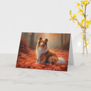 Carte Shetland Sheepdog en automne Feuilles automne Insp