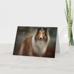 Carte Shetland Sheepdog Halloween effrayant