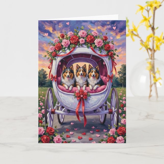 Carte Shetland Sheepdog Saint-Valentin  (Fleur jaune)