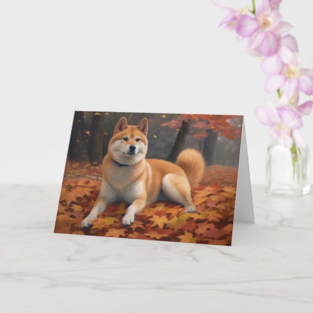Carte Shib Inu en automne Leaves automne Inspire (Orchidée)