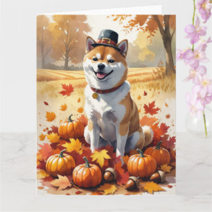 Carte Shiba Inu À L'Automne Laisse L'Art Thanksgiving