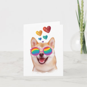 Carte Shiba Inu Chien avec Coeurs Saint Valentin