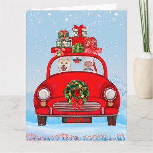 Carte Shiba Inu Chien Dans Une Voiture Avec Le Père Noël