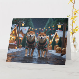 Carte Shiba Inu Chiens Noël Fête de la neige