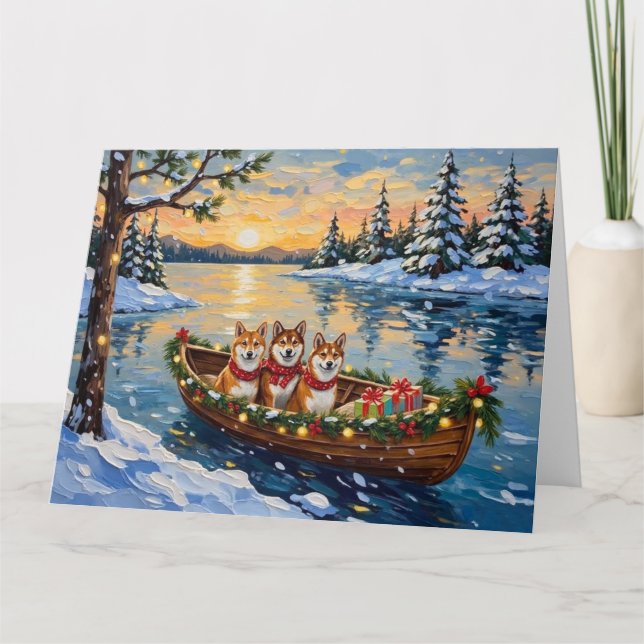 Carte Shiba Inu Christmas Boat Holiday (Devant)
