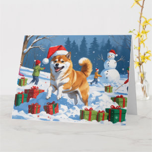 Carte Shiba Inu coule en neige avec le Casquette de Noël
