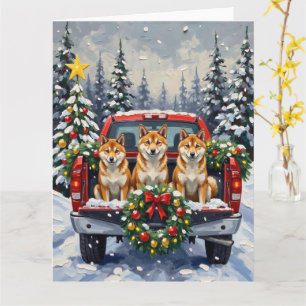 Carte Shiba Inu Noël Camion Rouge Fêtes