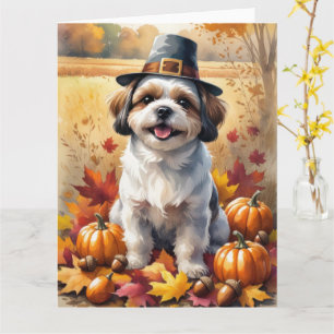 Carte Shih Tzu À L'Automne Laisse L'Art Thanksgiving