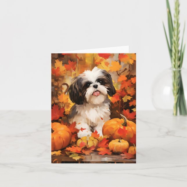 Carte Shih Tzu Automne Thanksgiving (Devant)