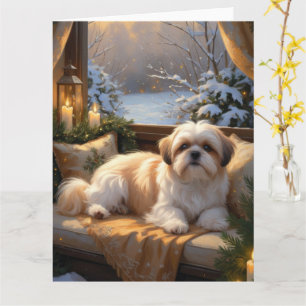Carte Shih Tzu avec les lumières de Noël