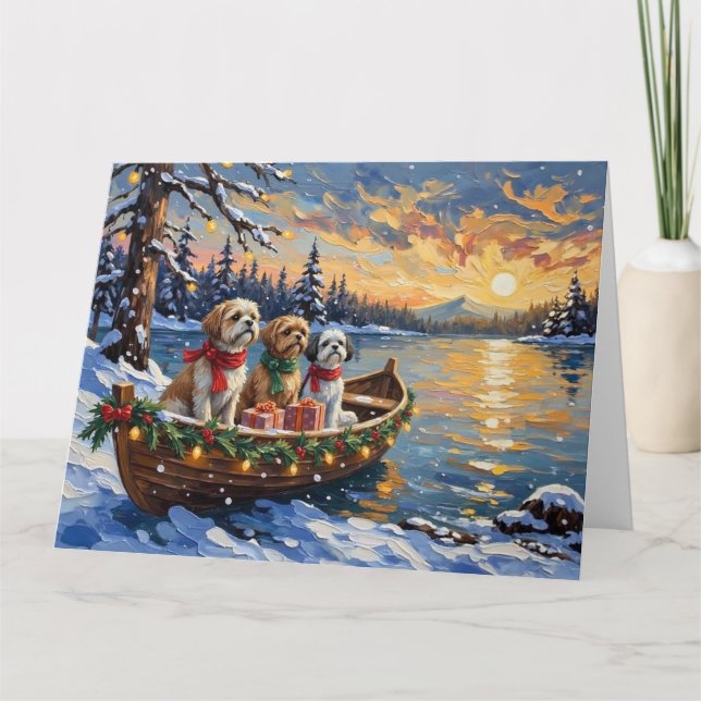 Carte Shih Tzu Christmas Boat Holiday (Devant)