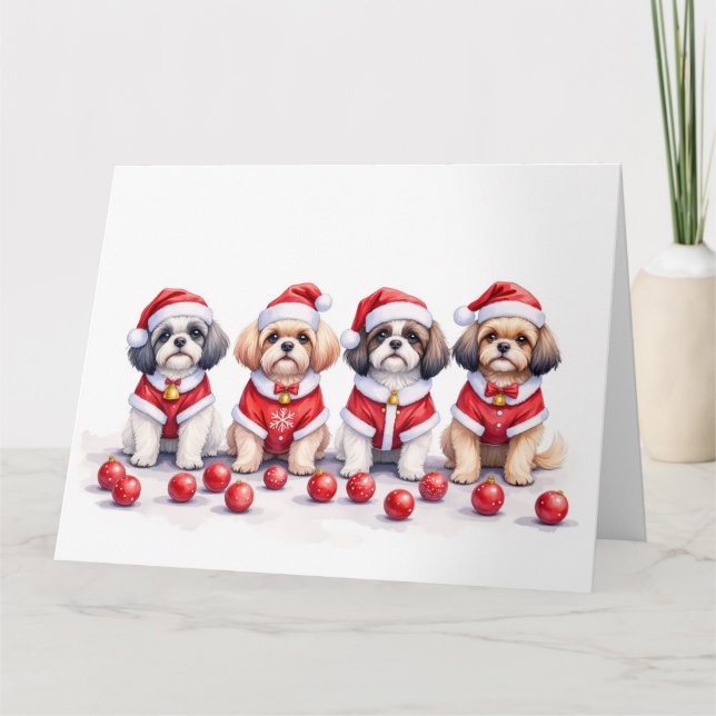 Carte Shih Tzu Christmas Dress Santa Hat (Devant)