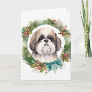 Carte Shih Tzu Christmas Wreath Festive Pup