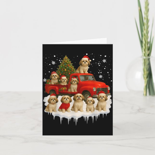 Carte Shih Tzu Dog Red Truck Christmas Tree Santa Ugly X (Devant)
