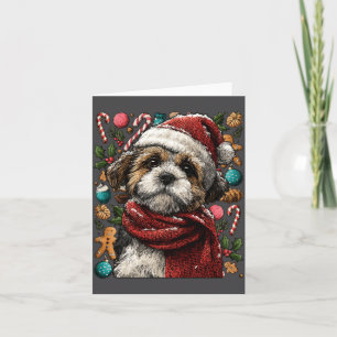 Carte Shih Tzu festif avec chapeau de Père Noël Hiver en