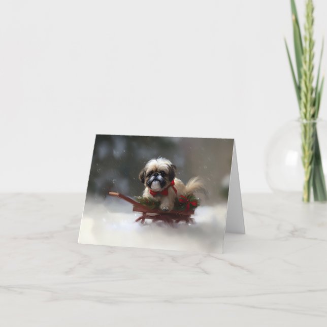 Carte Shih Tzu hiver neige de Noël (Devant)
