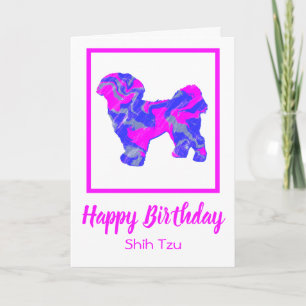 Carte Shih Tzu Hot rose Silhouette Chien drôle Anniversa