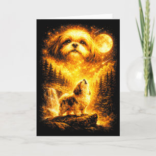 Carte Shih tzu hurlant à la lune chien mystique vintage