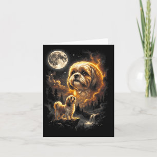Carte Shih Tzu Hurle à la Lune Rétro Vintage 90s