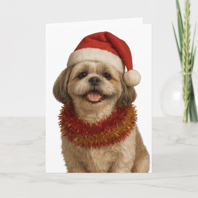 Carte Shih Tzu in a Santa hat Christmas card (Devant)