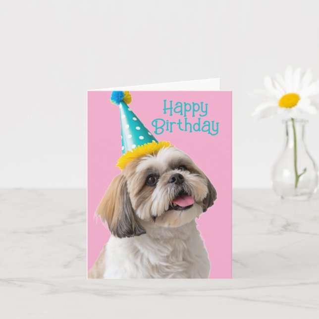 Carte Shih tzu Joyeux anniversaire (Petite plante)