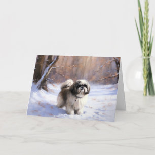 Carte Shih Tzu Laissez Tomber la Neige Noël