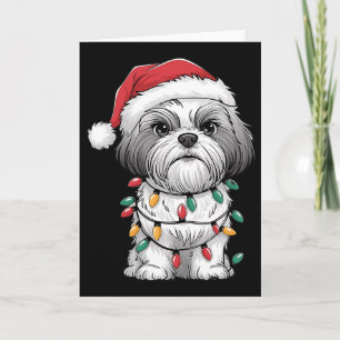 Carte Shih Tzu Père Noël Arbre de Noël Lumières Xmas Amo