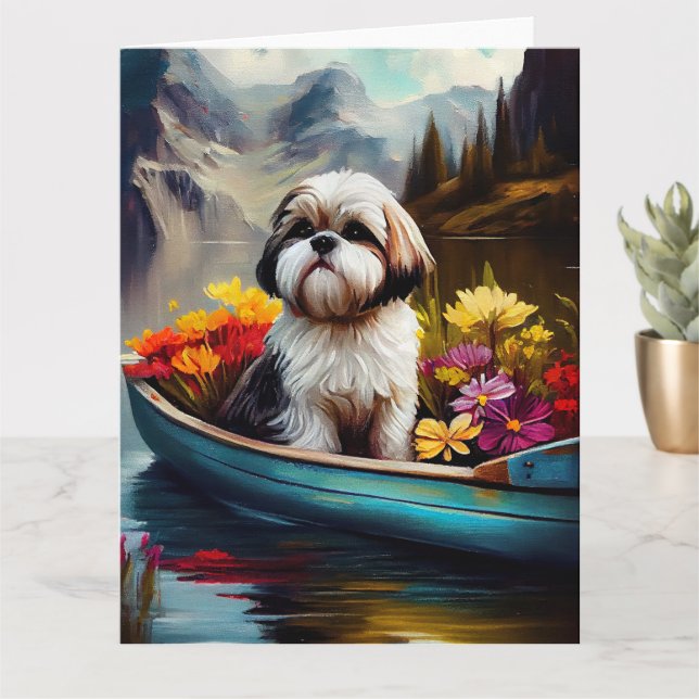 Carte Shih Tzu sur une pagaie : une aventure Pittoresque (Petite plante)