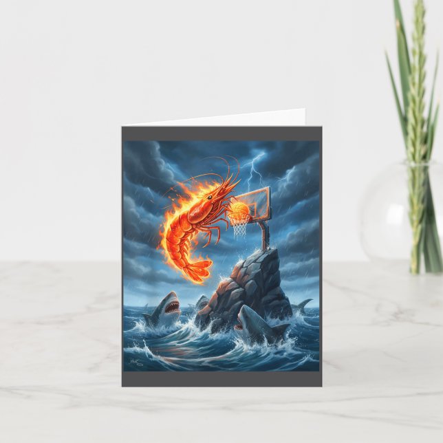 Carte Shrimp Dunking On Shark Funny Fishing Meme Basketb (Devant)