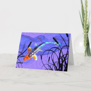 Carte Shusui Koi dans l'étang pourpre avec des Cattails