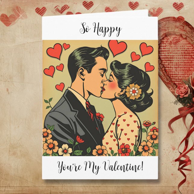 Carte Si heureux que tu sois ma Saint-Valentin | Rétro P (Créateur téléchargé)