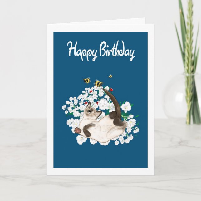 Carte Siamese Cat Birthday Card - Ajouter son salut (Devant)
