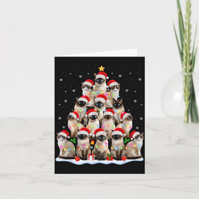 Carte Siamese Cat Christmas Tree Lights Xmas Catmas Cat  (Devant)