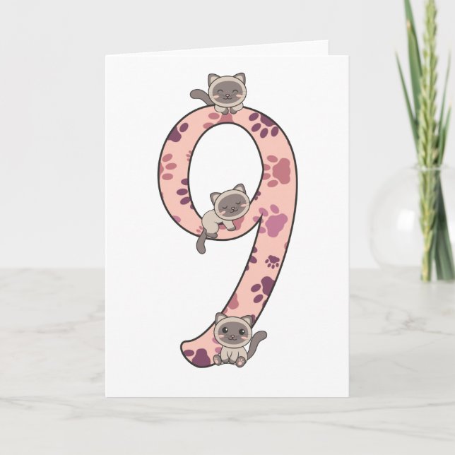Carte Siamese Cat Ninth Birthday For Kids Cats Card (Devant)