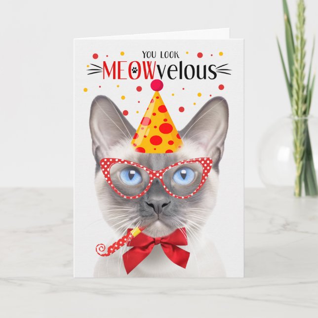 Carte Siamese Lilac Point Chat MEOWvelous Anniversaire (Devant)