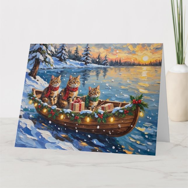 Carte Siberian Cat Christmas Boat Holiday (Devant)