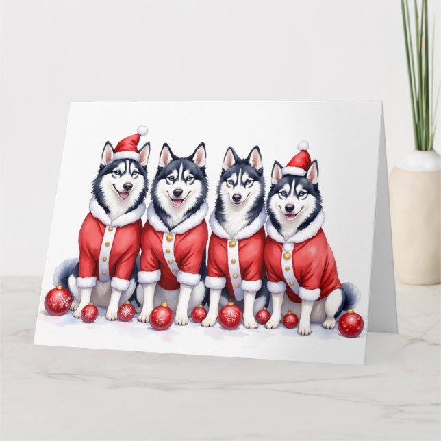 Carte Siberian Husky Christmas Dress Santa Hat (Devant)