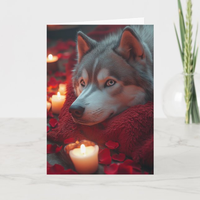 Carte Siberian Husky Saint-Valentin cosy (Devant)