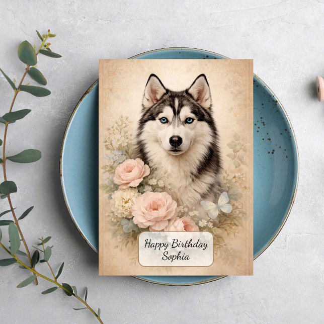 Carte Siberian Husky with Roses (Créateur téléchargé)