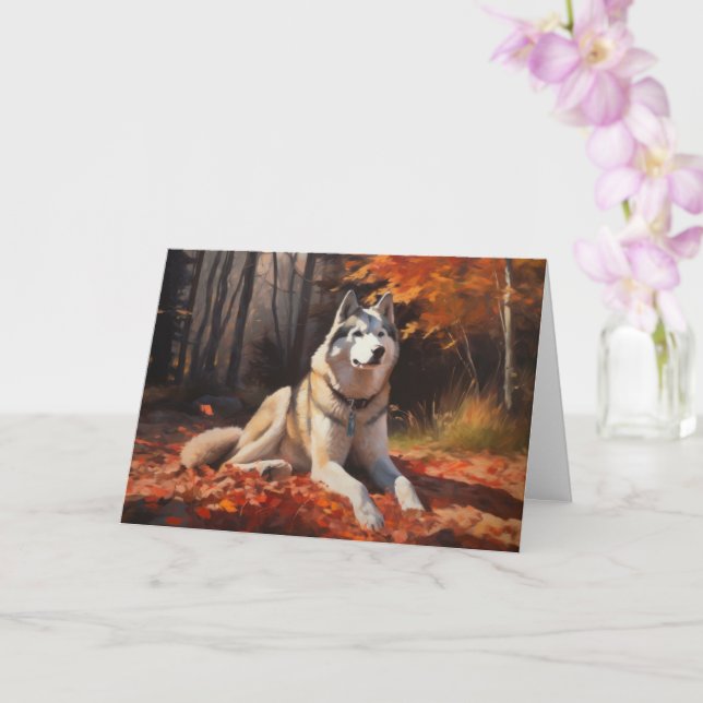 Carte Sibérie Husky en automne Feuilles automne Inspire  (Orchidée)