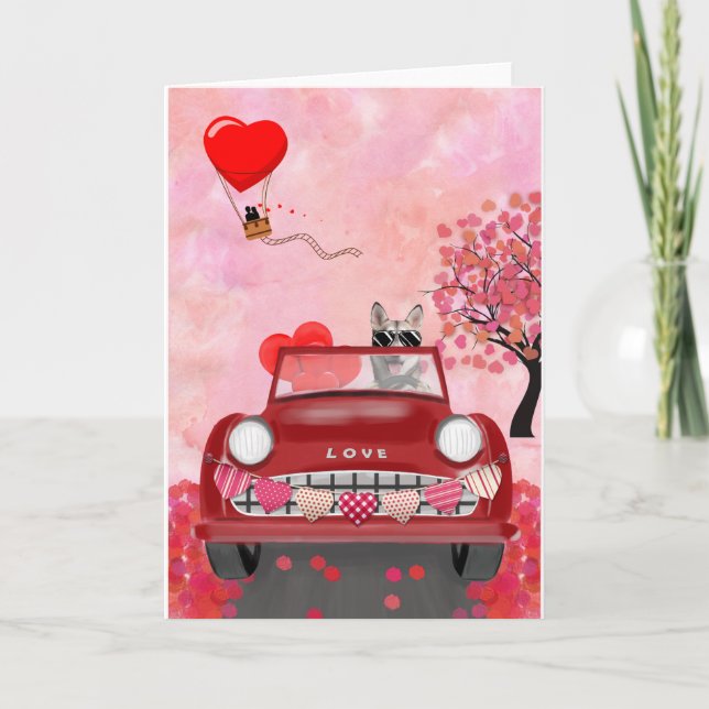 Carte Sibérie Husky voiture avec les coeurs Valentine's (Devant)