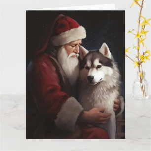 Carte Sibérien Husky avec Noël Festif du Père Noël