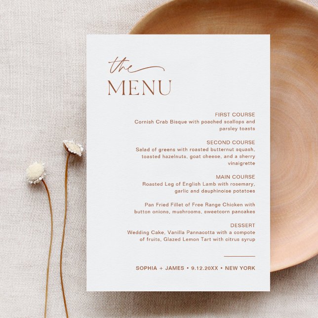 Carte SIENNA Mariage Diner Menu 5x7 (Créateur téléchargé)